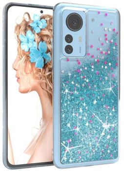 Eazy Case Liquid Glittery Case für Xiaomi 12 Pro 6,73 Zoll, Gloss Slimcover Girly Backcover Bling Phone Case kratzfeste Cover Blau