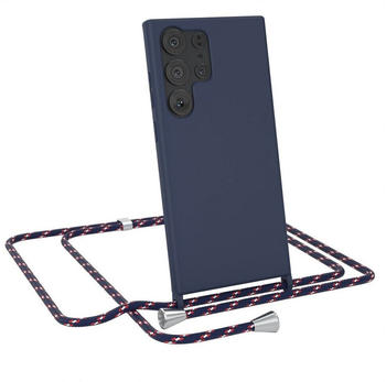 Eazy Case Runde Silikon Kette für Samsung Galaxy S23 Ultra 6,8 Zoll, Hülle mit Band 2in1 Handyband Etui Case Kordel Navy Blau Camouflage