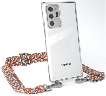 Eazy Case Boho Umhängeband für Galaxy Note 20 Ultra / 5G 6,9 Zoll, Backcover Handyhülle zum Umhängen Ersatzkordel Handy Tasche Hellblau, Hellblau / Rot