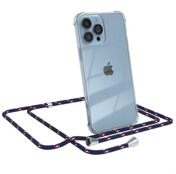 Eazy Case Hülle mit Kette für Apple iPhone 13 Pro Max 6,7 Zoll, Slimcover Handykette Hülle Cross Bag für Smartphone Blau Camouflage, Blau Camouflage / Clips Silber