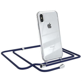 Eazy Case Hülle mit Kette für Apple iPhone X / XS 5,8 Zoll, Kette zum Umhängen Backcover Etui Schutzhülle Hülle mit Band Case Blau, Blau / Clips Silber