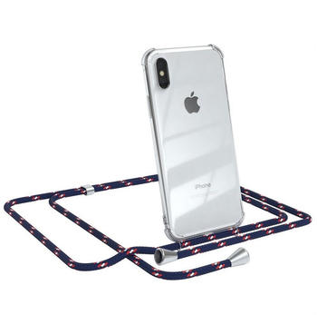 Eazy Case Hülle mit Kette für Apple iPhone X / XS 5,8 Zoll, Slimcover Handykette Hülle Cross Bag für Smartphone Blau Camouflage, Blau Camouflage / Clips Silber