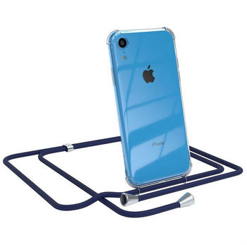 Eazy Case Hülle mit Kette für Apple iPhone XR 6,1 Zoll, Kette zum Umhängen Backcover Etui Schutzhülle Hülle mit Band Case Blau, Blau / Clips Silber