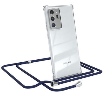 Eazy Case Hülle mit Kette für Galaxy Note 20 Ultra / 5G 6,9 Zoll, Kette zum Umhängen Backcover Etui Schutzhülle Hülle mit Band Case Blau, Blau / Clips Silber