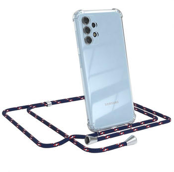 Eazy Case Hülle mit Kette für Samsung Galaxy A13 6,6 Zoll, Slimcover Handykette Hülle Cross Bag für Smartphone Blau Camouflage, Blau Camouflage / Clips Silber