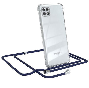 Eazy Case Hülle mit Kette für Samsung Galaxy A22 5G 6,6 Zoll, Kette zum Umhängen Backcover Etui Schutzhülle Hülle mit Band Case Blau, Blau / Clips Silber