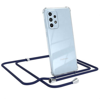 Eazy Case Hülle mit Kette für Samsung Galaxy A33 5G 6,4 Zoll, Kette zum Umhängen Backcover Etui Schutzhülle Hülle mit Band Case Blau, Blau / Clips Silber