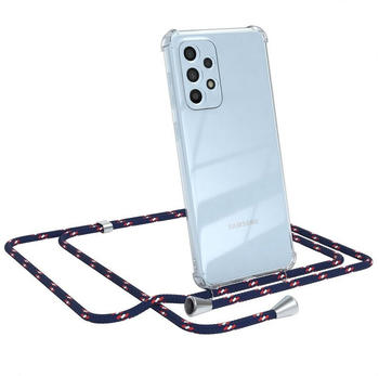 Eazy Case Hülle mit Kette für Samsung Galaxy A33 5G 6,4 Zoll, Slimcover Handykette Hülle Cross Bag für Smartphone Blau Camouflage, Blau Camouflage / Clips Silber