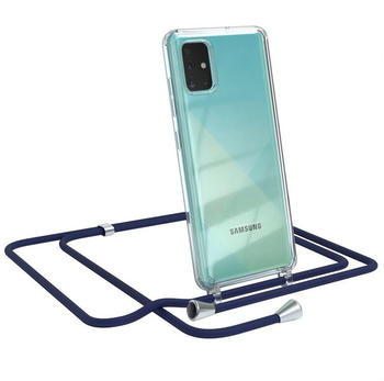 Eazy Case Hülle mit Kette für Samsung Galaxy A51 6,5 Zoll, Kette zum Umhängen Backcover Etui Schutzhülle Hülle mit Band Case Blau, Blau / Clips Silber