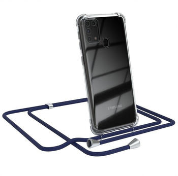 Eazy Case Hülle mit Kette für Samsung Galaxy M31 6,4 Zoll, Kette zum Umhängen Backcover Etui Schutzhülle Hülle mit Band Case Blau, Blau / Clips Silber
