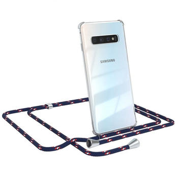 Eazy Case Hülle mit Kette für Samsung Galaxy S10 6,1 Zoll, Slimcover Handykette Hülle Cross Bag für Smartphone Blau Camouflage, Blau Camouflage / Clips Silber