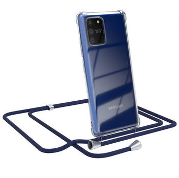 Eazy Case Hülle mit Kette für Samsung Galaxy S10 Lite 6,7 Zoll, Kette zum Umhängen Backcover Etui Schutzhülle Hülle mit Band Case Blau, Blau / Clips Silber