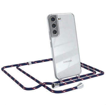 Eazy Case Hülle mit Kette für Samsung Galaxy S22 5G 6,1 Zoll, Slimcover Handykette Hülle Cross Bag für Smartphone Blau Camouflage, Blau Camouflage / Clips Silber