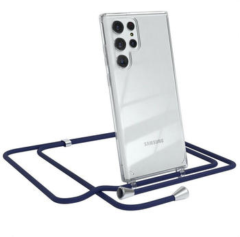 Eazy Case Hülle mit Kette für Samsung Galaxy S22 Ultra 5G 6,8 Zoll, Kette zum Umhängen Backcover Etui Schutzhülle Hülle mit Band Case Blau, Blau / Clips Silber