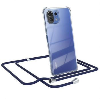 Eazy Case Hülle mit Kette für Xiaomi Mi 11 Lite / 5G / NE 6,55 Zoll, Kette zum Umhängen Backcover Etui Schutzhülle Hülle mit Band Case Blau, Blau / Clips Silber