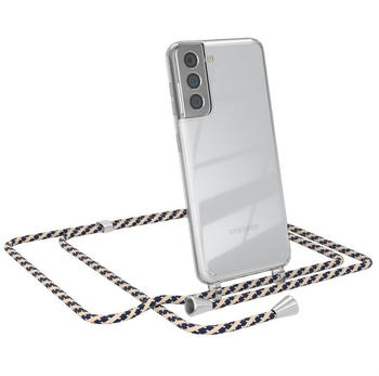 Eazy Case Hülle mit Kette für Samsung Galaxy S21 5G 6,2 Zoll, Slimcover Handykette Hülle mit Schnur Handykordel Taupe Camouflage