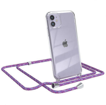 Eazy Case Hülle mit Kette für Apple iPhone 11 6,1 Zoll, Umhängetasche für Handy Silikonhülle Handyhülle durchsichtig Violett, Violett / Clips Silber