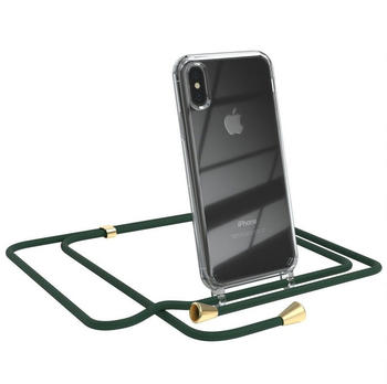 Eazy Case Hülle mit Kette für Apple iPhone X / XS 5,8 Zoll, Kettenhülle zum Umhängen Tasche Handykordel Slimcover Grün Clips Gold, Grün / Clips Gold