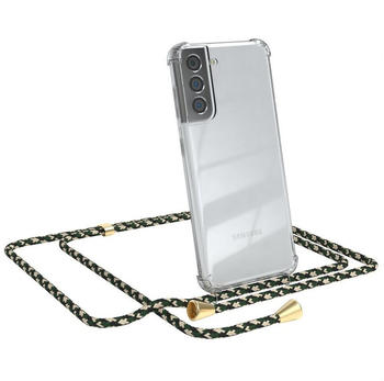 Eazy Case Hülle mit Kette für Samsung Galaxy S21 5G 6,2 Zoll, Handykette zum Umhängen Hülle mit Kordel Rundes Band Grün Camouflage, Grün Camouflage / Clips Gold