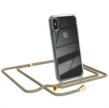 Eazy Case Hülle mit Kette für Apple iPhone X / XS 5,8 Zoll, Ketten Hülle Schultergurt Schutz Hülle Tasche mit Band Bunt Clip Gold, Bunt / Clips Gold