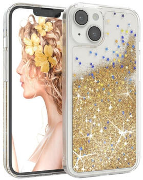 Eazy Case Liquid Glittery Case für Apple iPhone 14 6,1 Zoll, Durchsichtig Back Case Handy Softcase Silikonhülle Glitzer Cover Gold