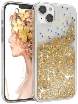 Eazy Case Liquid Glittery Case für Apple iPhone 14 Plus 6,7 Zoll, Durchsichtig Back Case Handy Softcase Silikonhülle Glitzer Cover Gold