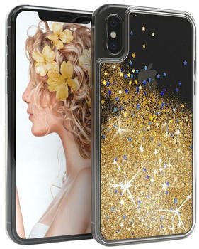 Eazy Case Liquid Glittery Case für iPhone X / iPhone XS 5,8 Zoll, Durchsichtig Back Case Handy Softcase Silikonhülle Glitzer Cover Gold