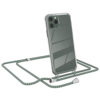 Eazy Case Hülle mit Kette für Apple iPhone 11 Pro 5,8 Zoll, Kettenhülle zum Umhängen Tasche Cross Bag Handykordel Cover Grün Weiß