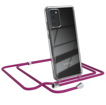 Eazy Case Hülle mit Kette für Samsung Galaxy Note 20 / 5G 6,7 Zoll, Handykordel Slimcover mit Umhängeband zum Umhängen Pink / Clip Silber, Pink / Clips Silber
