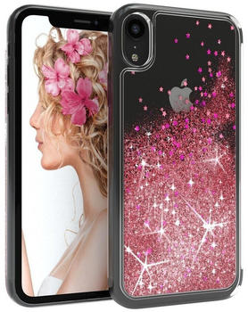 Eazy Case Liquid Glittery Case für Apple iPhone XR 6,1 Zoll, Hülle Glitzer Flüssig durchsichtig Phone Case stoßfestes Etui Rosa