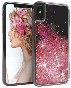 Eazy Case Liquid Glittery Case für iPhone X / iPhone XS 5,8 Zoll, Hülle Glitzer Flüssig durchsichtig Phone Case stoßfestes Etui Rosa