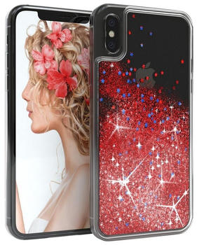 Eazy Case Liquid Glittery Case für iPhone X / iPhone XS 5,8 Zoll, Silikonhülle mit Glitzereffekt Hülle Glitzer Flüssig Back Cover Rot