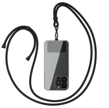 Eazy Case Handykette Clips Schwarz mit extra Handband, Kette zum Umhängen Pad mit Kordel Uni Smartphonekette Schwarz Black