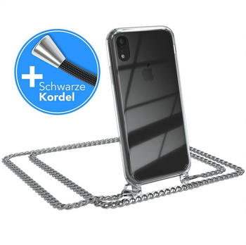 Eazy Case 2in1 Metallkette für Apple iPhone XR 6,1 Zoll, Hülle mit Kette Metallkette Slimcover Handykette Umhängetasche Silber