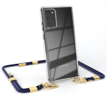Eazy Case Silikonhülle mit Kette für Galaxy Note 20 / 5G 6,7 Zoll, Hülle mit Band 2in1 Handyband Etui Case mit Kordel Dunkelblau Navy, Nachtblau / Gold
