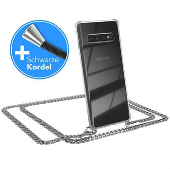 Eazy Case 2in1 Metallkette für Samsung Galaxy S10 6,1 Zoll, Hülle mit Kette Metallkette Slimcover Handykette Umhängetasche Silber
