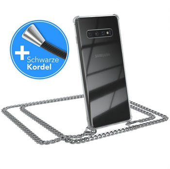 Eazy Case 2in1 Metallkette für Samsung Galaxy S10 Plus 6,4 Zoll, Hülle mit Kette Metallkette Slimcover Handykette Umhängetasche Silber