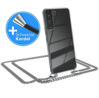 Eazy Case 2in1 Metallkette für Samsung Galaxy S22 Plus 5G 6,6 Zoll, Hülle mit Kette Metallkette Slimcover Handykette Umhängetasche Silber
