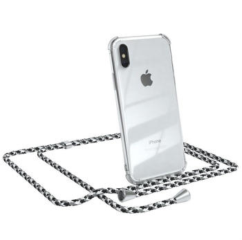 Eazy Case Hülle mit Kette für Apple iPhone X / XS 5,8 Zoll, Kette zum Umhängen mit Umhängeband mit Riemen Schwarz Camouflage, Schwarz Camouflage / Clips Silber