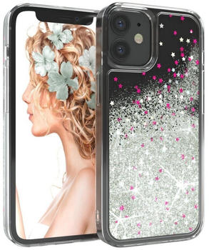 Eazy Case Liquid Glittery Case für Apple iPhone 12 Mini 5,4 Zoll, Kratzfeste Silikonhülle stoßfestes Back Cover Phone Case Etui Silber