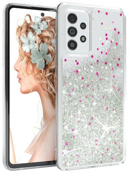 Eazy Case Liquid Glittery Case für Galaxy A52 / A52s 5G 6,5 Zoll, Kratzfeste Silikonhülle stoßfestes Back Cover Phone Case Etui Silber