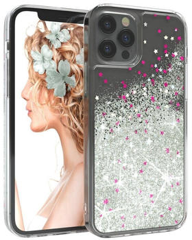 Eazy Case Liquid Glittery Case für iPhone 12 / iPhone 12 Pro 6,1 Zoll, Kratzfeste Silikonhülle stoßfestes Back Cover Phone Case Etui Silber