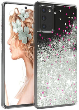 Eazy Case Liquid Glittery Case für Samsung Galaxy Note 20 6,7 Zoll, Kratzfeste Silikonhülle stoßfestes Back Cover Phone Case Etui Silber