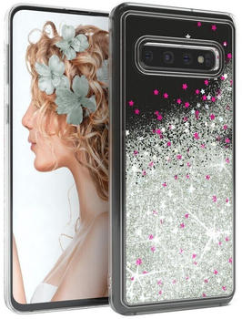 Eazy Case Liquid Glittery Case für Samsung Galaxy S10 6,1 Zoll, Kratzfeste Silikonhülle stoßfestes Back Cover Phone Case Etui Silber