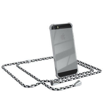 Eazy Case Hülle mit Kette für iPhone SE 2016, iPhone 5 / 5S 4,0 Zoll, Kette zum Umhängen mit Umhängeband mit Riemen Schwarz Camouflage, Schwarz Camouflage / Clips Silber
