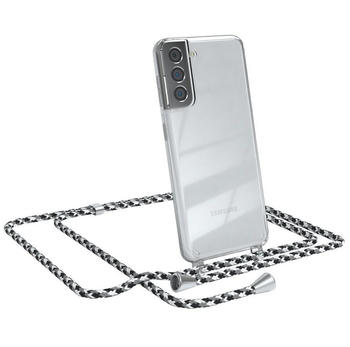 Eazy Case Hülle mit Kette für Samsung Galaxy S21 5G 6,2 Zoll, Kette zum Umhängen mit Umhängeband mit Riemen Schwarz Camouflage, Schwarz Camouflage / Clips Silber