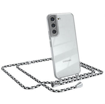 Eazy Case Hülle mit Kette für Samsung Galaxy S22 5G 6,1 Zoll, Kette zum Umhängen mit Umhängeband mit Riemen Schwarz Camouflage, Schwarz Camouflage / Clips Silber