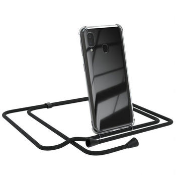 Eazy Case Kette Clips Schwarz für Samsung Galaxy A40 5,9 Zoll, Slimcover mit Umhängeband Case Handytasche Clear Backcover Schwarz