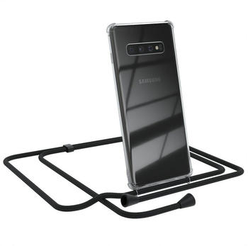 Eazy Case Kette Clips Schwarz für Samsung Galaxy S10 Plus 6,4 Zoll, Slimcover mit Umhängeband Case Handytasche Clear Backcover Schwarz