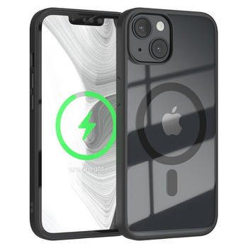 Eazy Case Transparente Hülle mit MagSafe für iPhone 14 6,1 Zoll, Qi Charging kompatibel, Silicon Case, Slimcover Displayschutz, Schwarz